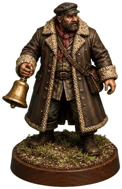 Figur Bell Carrier bermantel tebal memegang lonceng