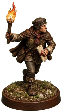 Figur Ember Runner berlari membawa obor dan surat