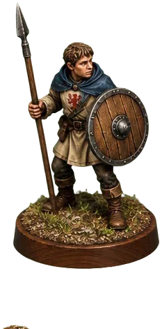Figur Gate Squire dengan perisai bundar dan tombak