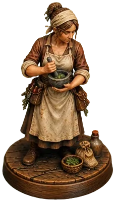 Figur Salve Hand bercelemek menumbuk ramuan