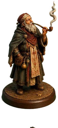 Figur Smoke Reader tua mengisap pipa panjang